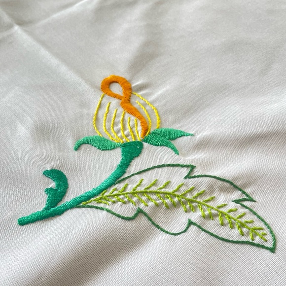 Rose embroidered tea table cloth ~32” square - Picture 3 of 6